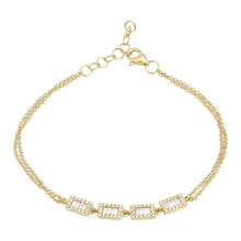 Load image into Gallery viewer, 14K Yellow Gold Rectangle Diamond Double Chain Bracelet
