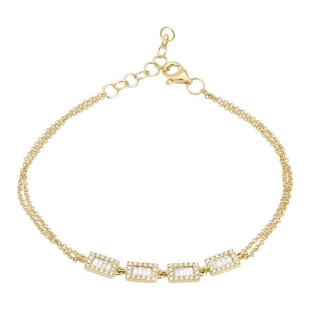 14K Yellow Gold Rectangle Diamond Double Chain Bracelet