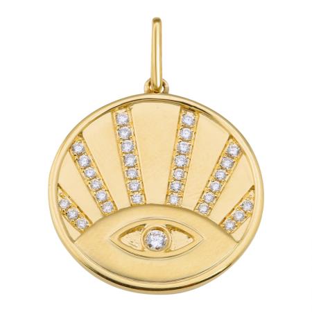 14k Yellow Gold Coin Evil Eye Diamond Charm