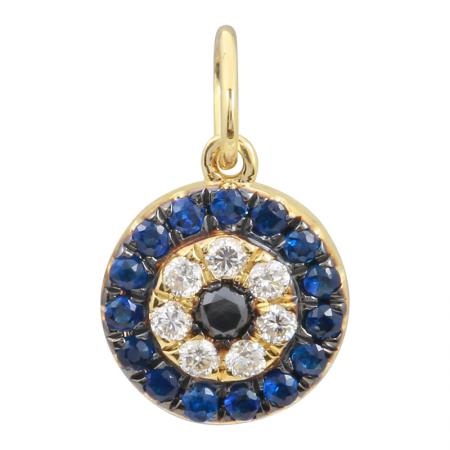 14K Yellow Gold Sapphire Diamond Chamsa Charm