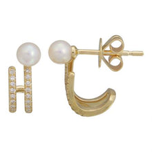 Load image into Gallery viewer, 14k Yellow Gold Double Diamond Pearl Earrings
