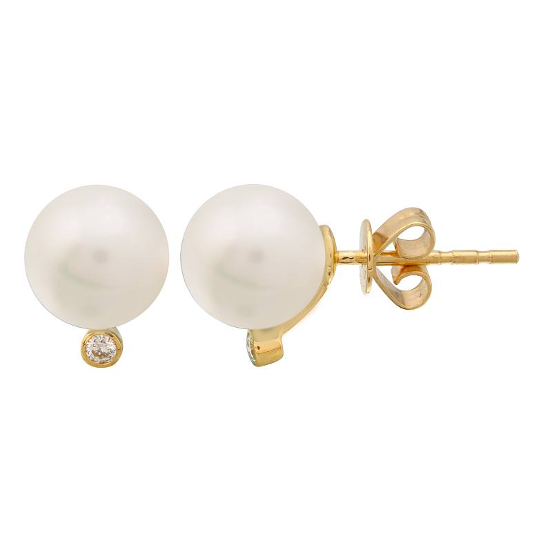 14K Gold Pearl and Diamond Earrings