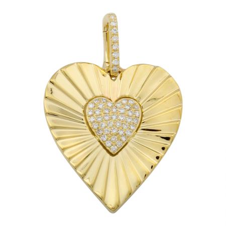 14K Yellow Gold Diamond Center Fluted Heart Charm