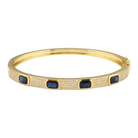 14K Yellow Gold Diamond Sapphire Studded Bangle