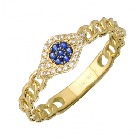 14K Yellow Gold Sapphire and Diamond Evil Eye Ring