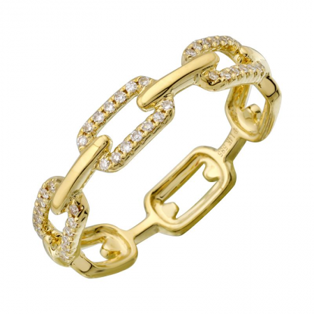 14K Yellow Gold Diamond Chain Ring