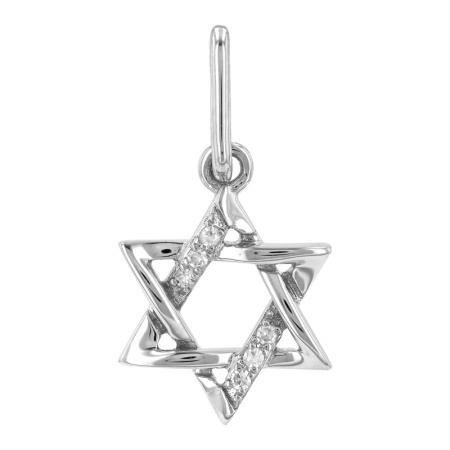 14K Gold Half Diamond Star of David Charm