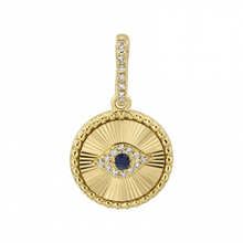 Load image into Gallery viewer, 14K Yellow Gold Diamond Sapphire Evil Eye Charm
