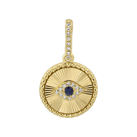 14K Yellow Gold Diamond Sapphire Evil Eye Charm