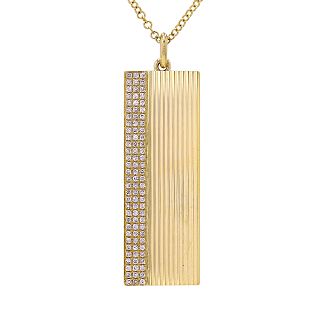 14K Yellow Gold Fluted Rectangular Charm Necklace