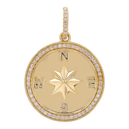 14k Yellow Gold Compass Diamond Charm