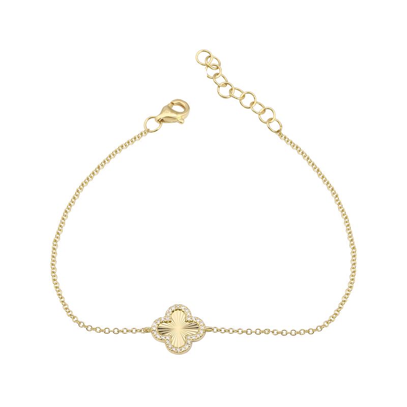 14K Gold Diamond Fluted Clover Bracelet