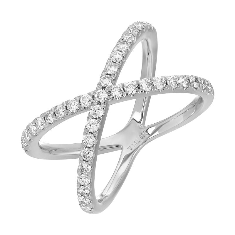 14K White Gold Diamond X Ring