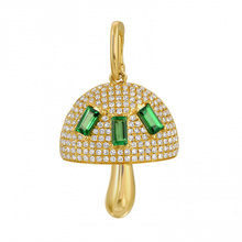 Load image into Gallery viewer, 14K Yellow Gold Diamond Emerald Mushroom Charm
