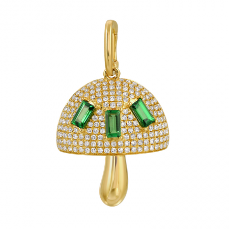 14K Yellow Gold Diamond Emerald Mushroom Charm