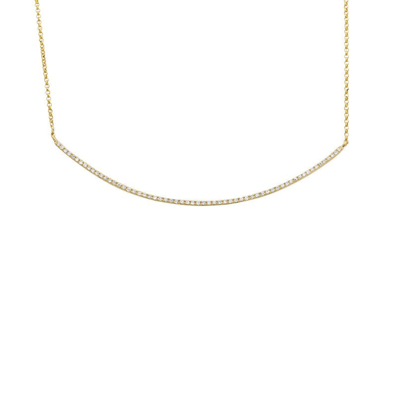 14K Yellow Gold Diamond Curved Bar Necklace