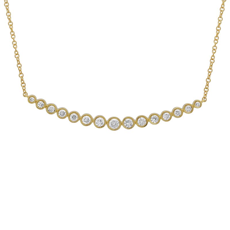 14K Gold Diamond Bezel Curved Bar Necklace