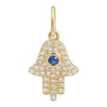 Load image into Gallery viewer, 14K Yellow Gold Diamond Sapphire Hamsa Charm
