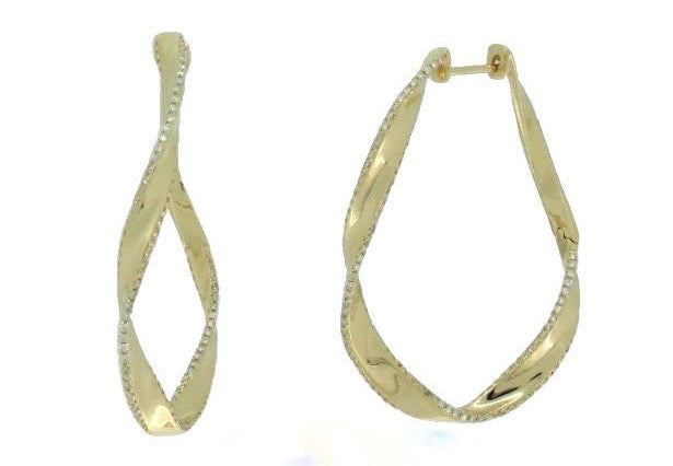 14K Brushed Yellow Gold Diamond Wave Hoops