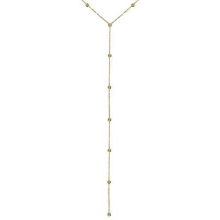 14K Yellow Gold Diamond Bezel Lariat Necklace