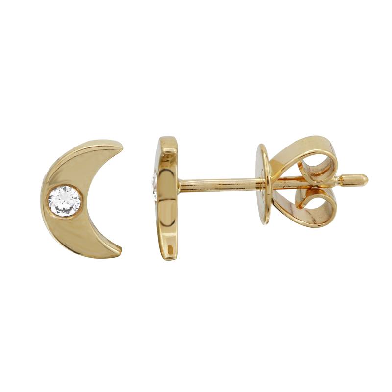 14k Yellow Gold Moon Diamond Studs