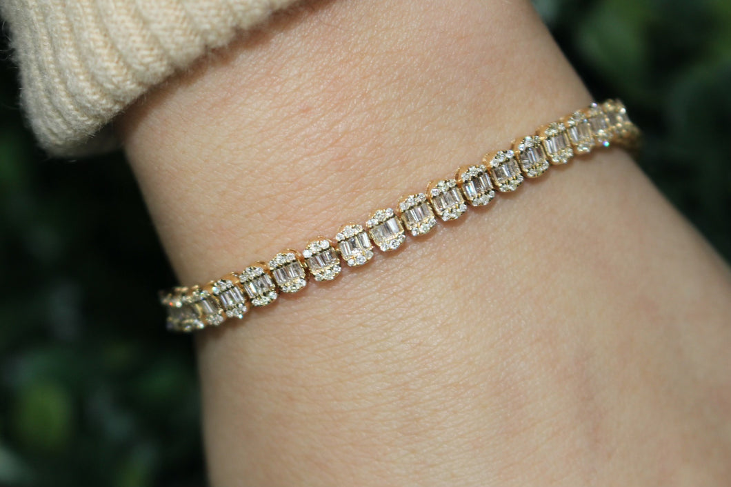 14K Yellow Gold Oval Baguette Tennis Bracelet