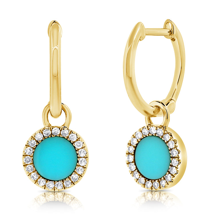 14K Yellow Gold Turquoise Hanging Circle Earrings