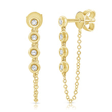 Load image into Gallery viewer, 14K Gold Bezel Diamond Chain Earrings
