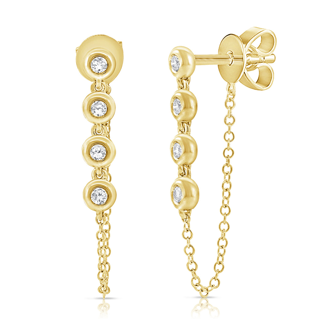 14K Gold Bezel Diamond Chain Earrings