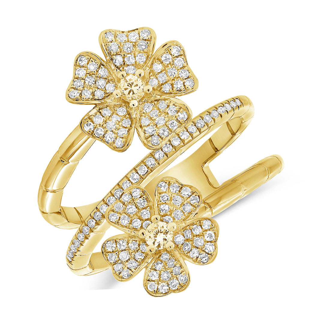 14k Yellow Gold Diamond Flower Wrap Ring