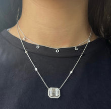 Load image into Gallery viewer, 14K White Gold Baguette and Emerald Cut Diamond with Diamond by the Yard Chain Necklace
