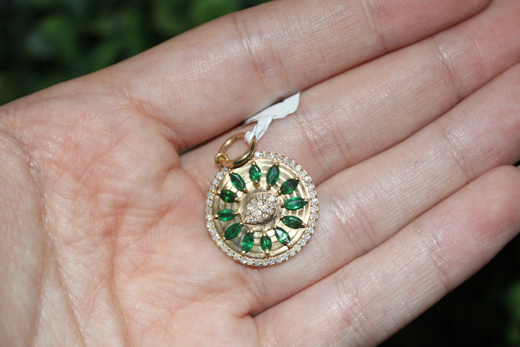 14K Yellow Gold Emerald Diamond Charm