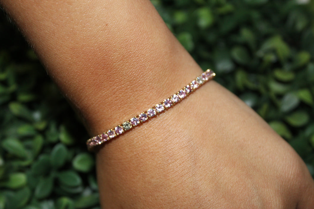 14K Yellow Gold Pink Sapphire and Diamond Tennis Bracelet