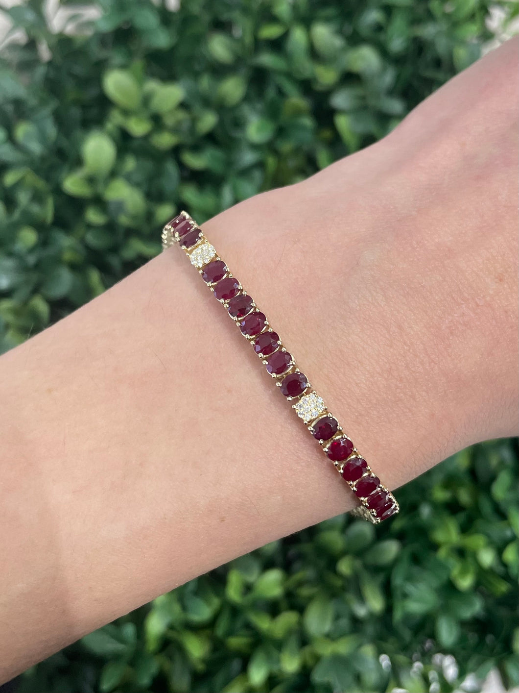 14K Gold Oval Ruby Tennis Bracelet