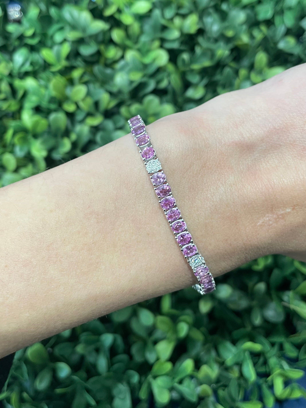 14K Gold Pink Sapphire Oval Tennis Bracelet