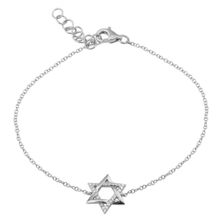 14K Gold Half Diamond Star of David Bracelet