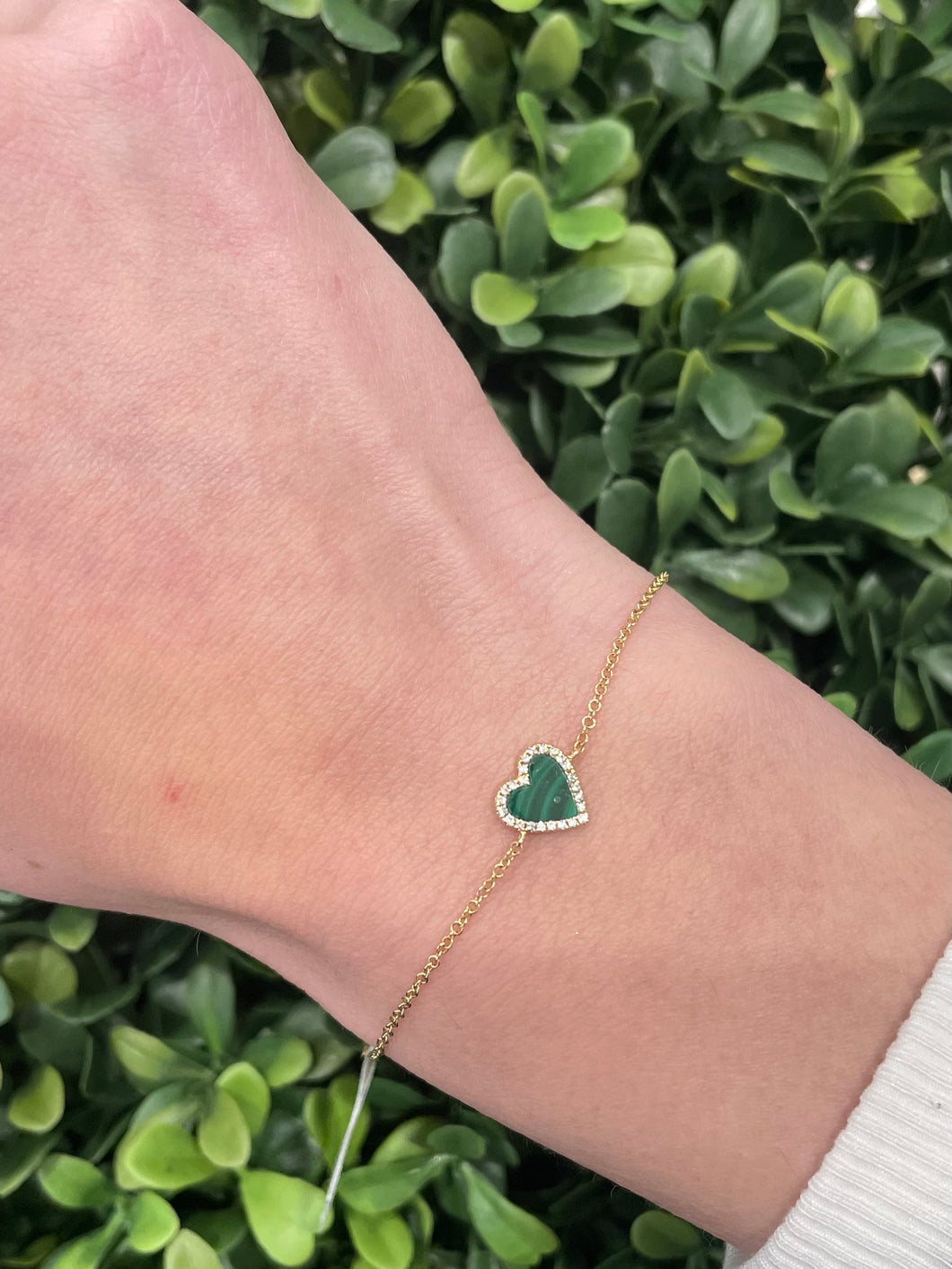 14K Gold and Diamond Small Malachite Heart Bracelet