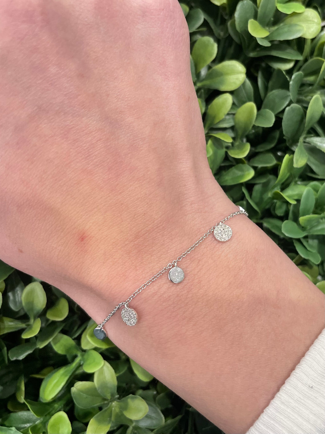 14K White Gold Alternating Hanging Disc Bracelet