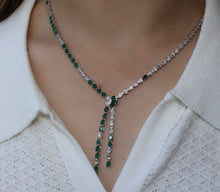 Load image into Gallery viewer, 14K White Gold Diamond and Emerald Lariat Necklace
