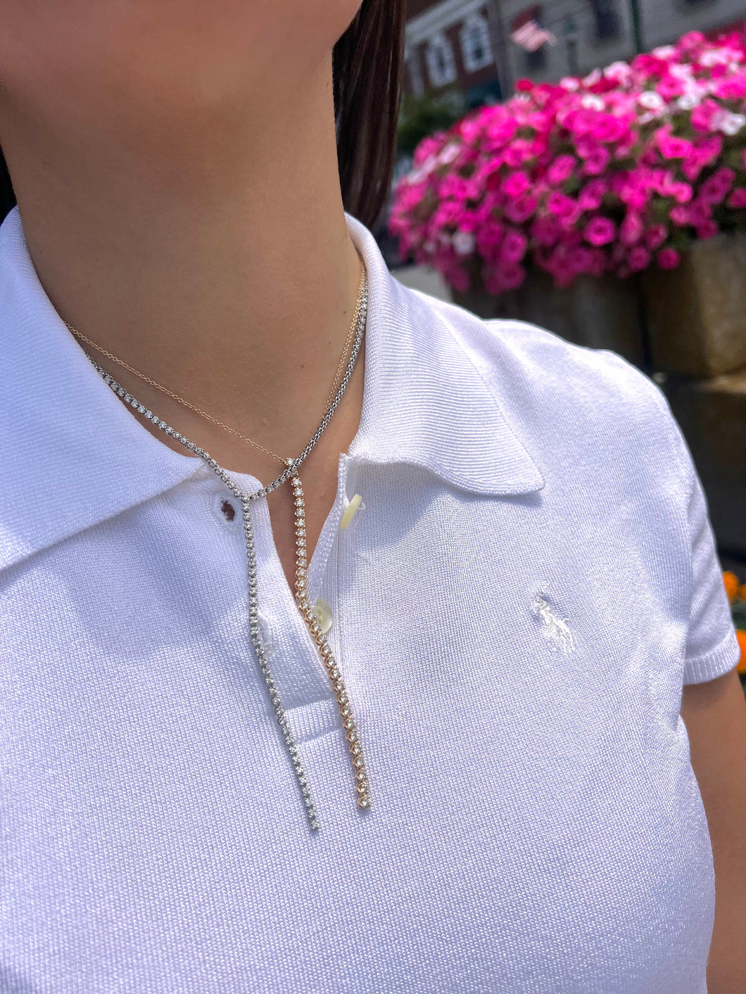 14K White Gold Lariat Tennis Necklace