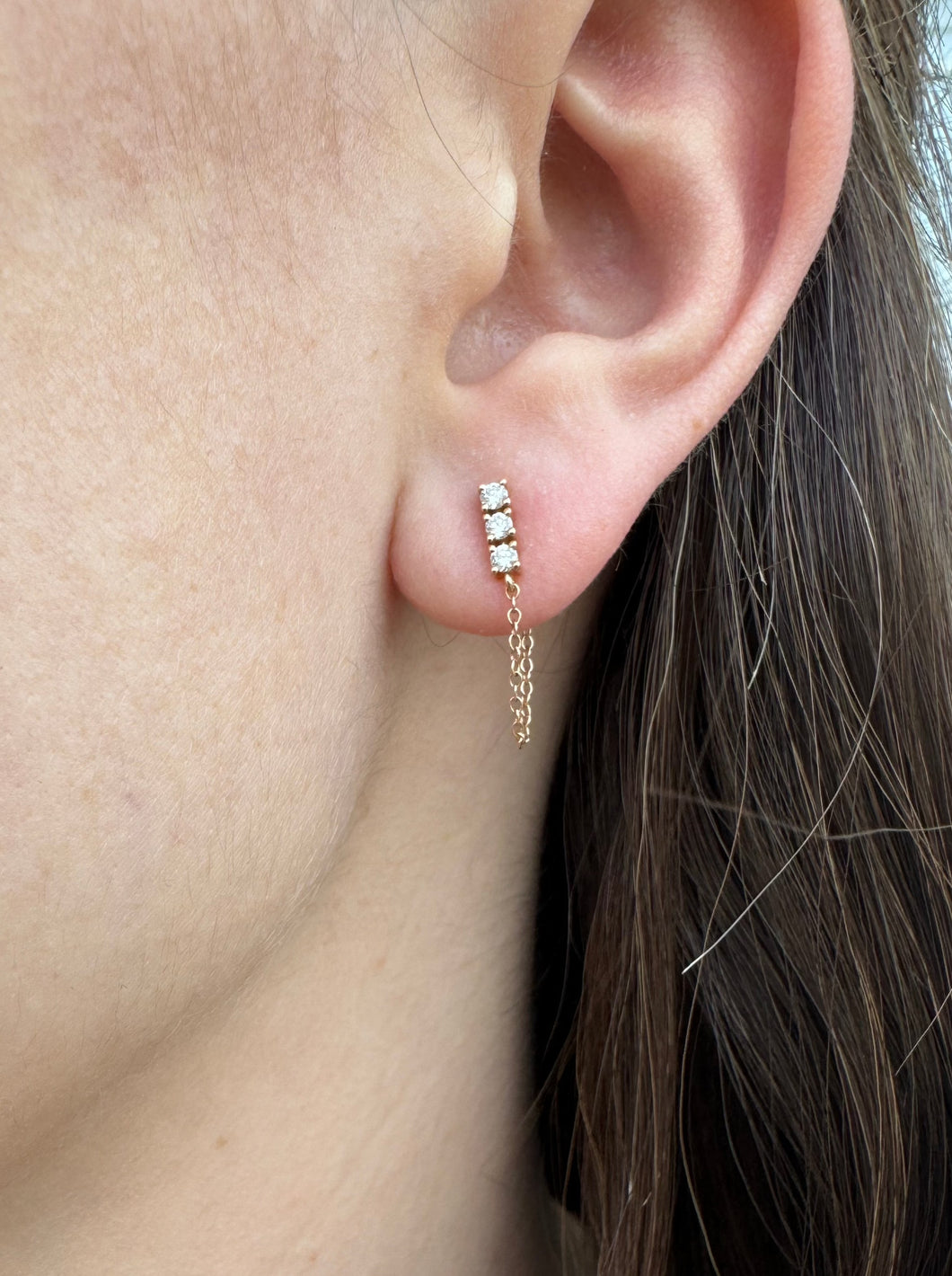 14K Rose Gold Diamond Stack Chain Earrings