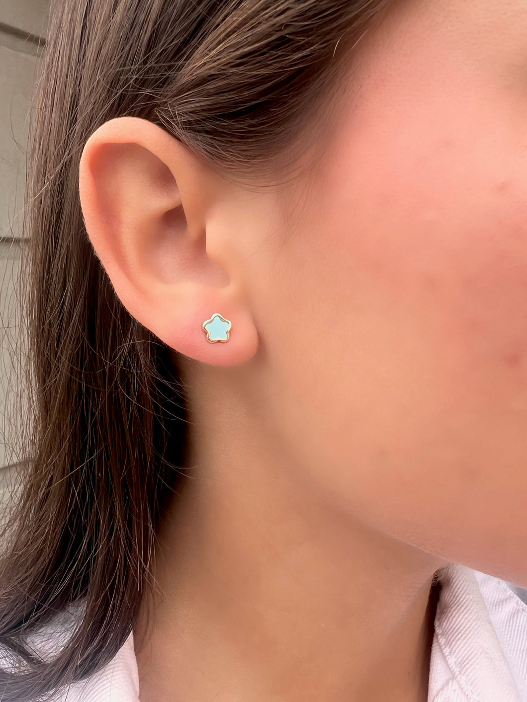 14K Yellow Gold Blue Enamel Star Kids Studs