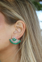 Load image into Gallery viewer, 14K White Gold And Emerald Diamond Fan Earrings
