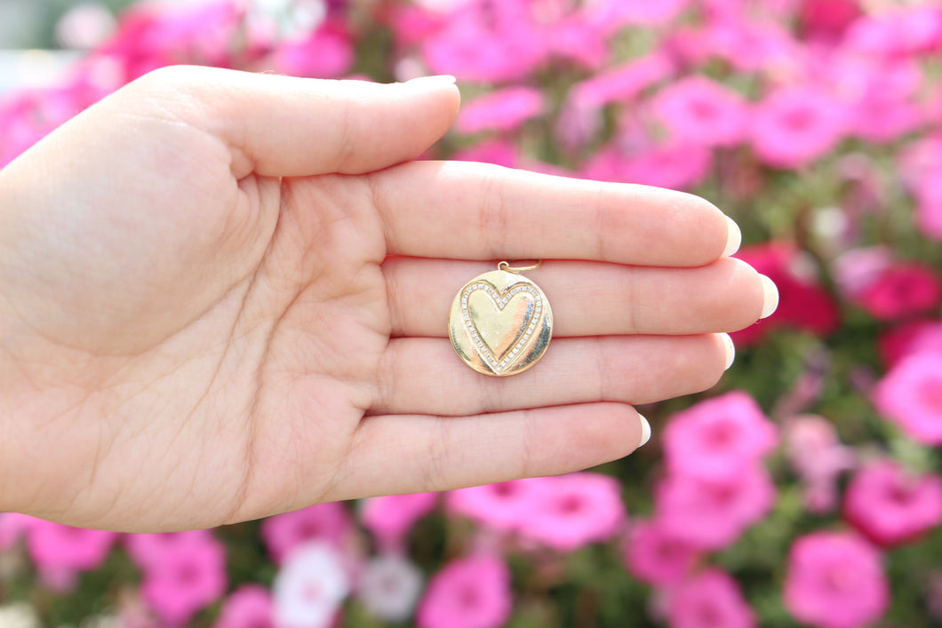 14K Yellow Gold and Diamond Heart Charm