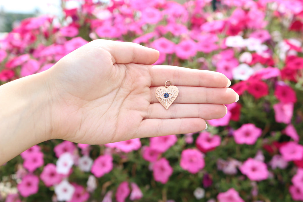 14K Rose Gold and Diamond Evil Eye Heart Charm