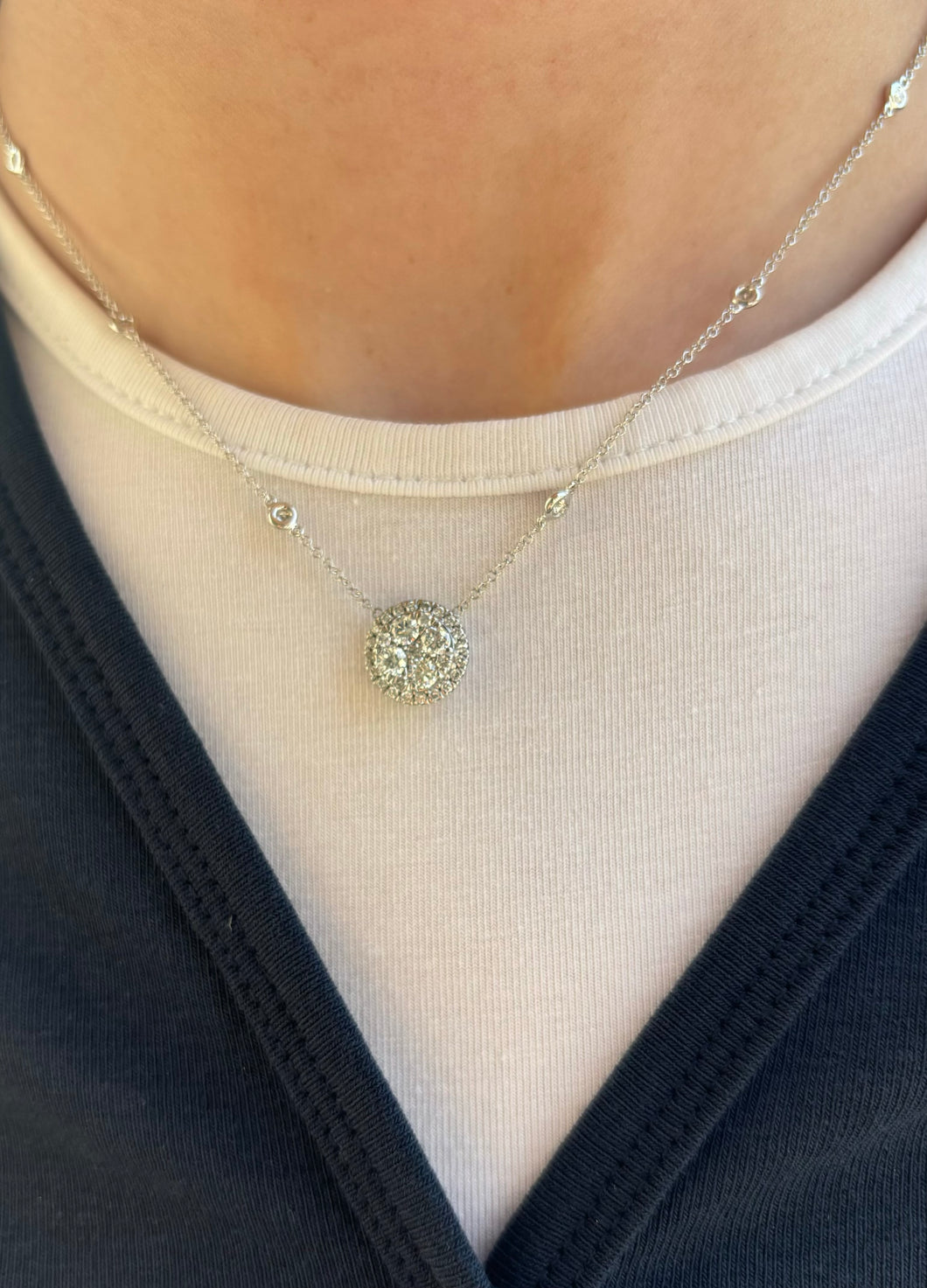 14K White Gold Pendant and Diamonds By the Yard Necklace