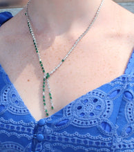 Load image into Gallery viewer, 14K White Gold Diamond and Emerald Lariat Necklace
