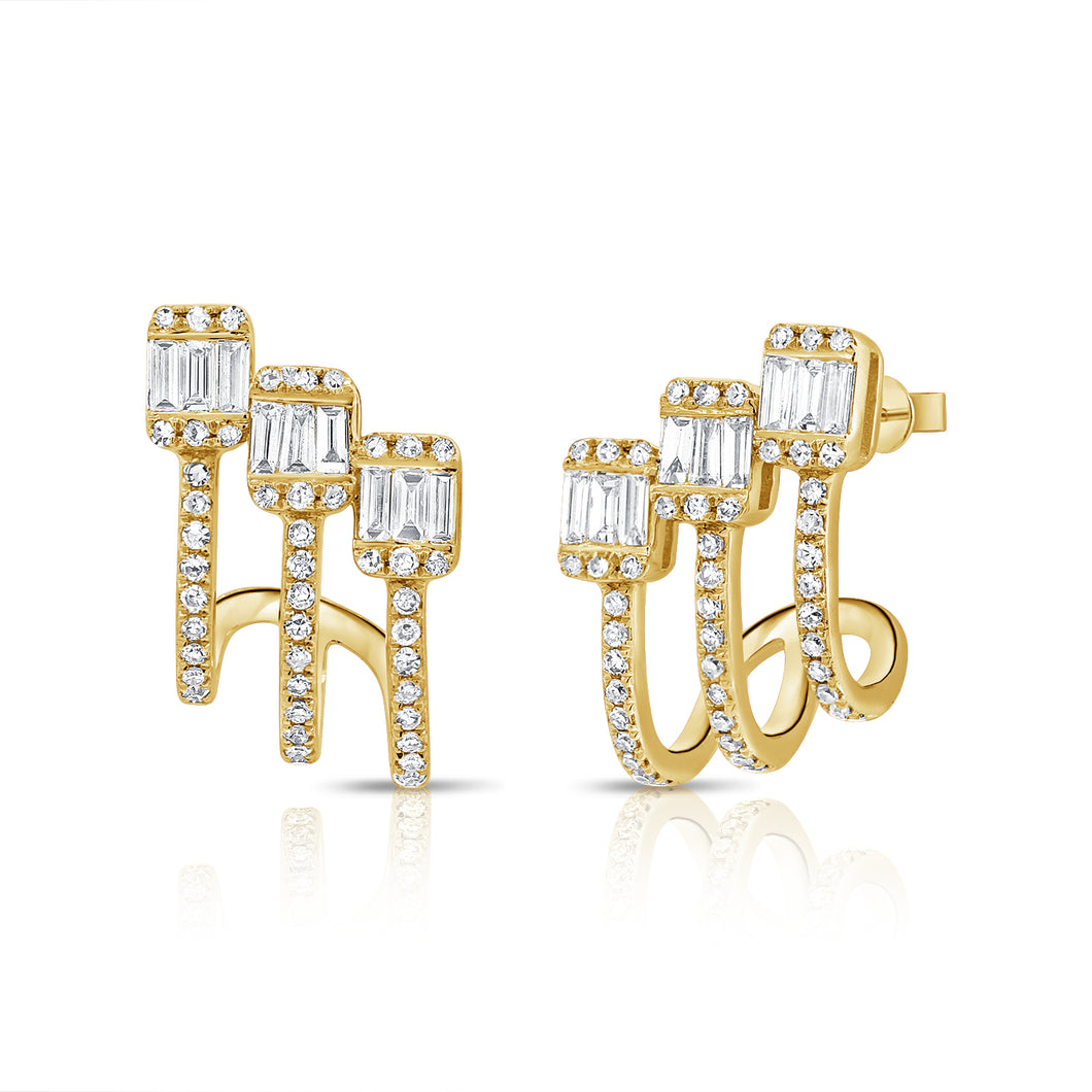 14K Yellow Gold Baguette Diamond Cage Earrings