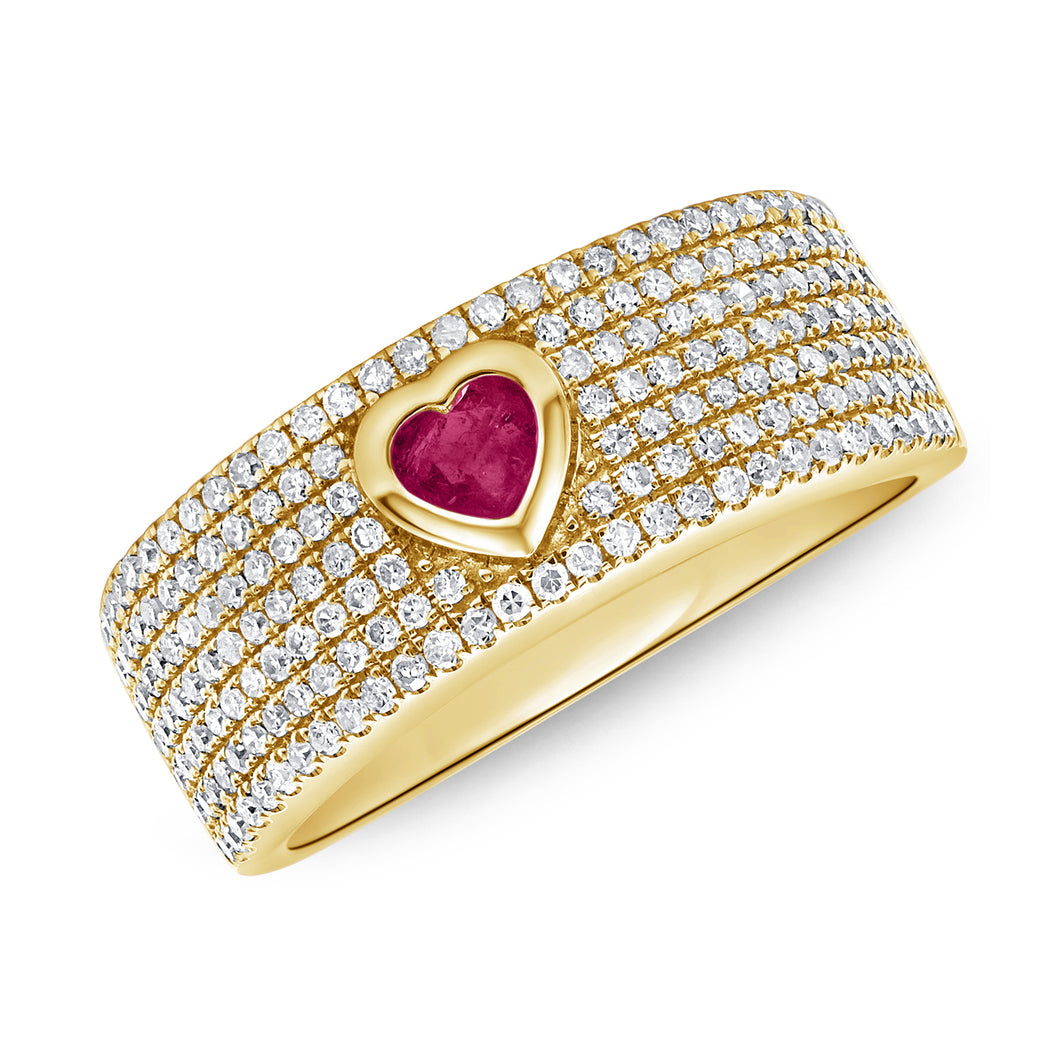 14K Yellow Gold Diamond and Pink Sapphire Cigar Ring