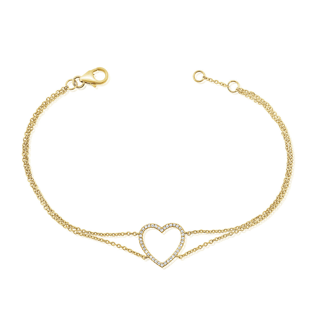 14K Gold Double Chain Heart Bracelet
